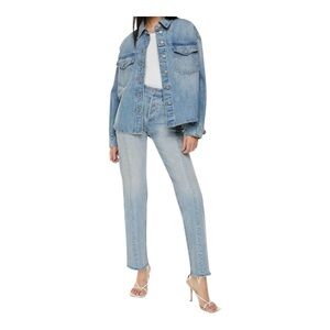 Aritzia Denim Forum The Arlo High Rise Seam Straight Jean 27 Light Blue Indigo